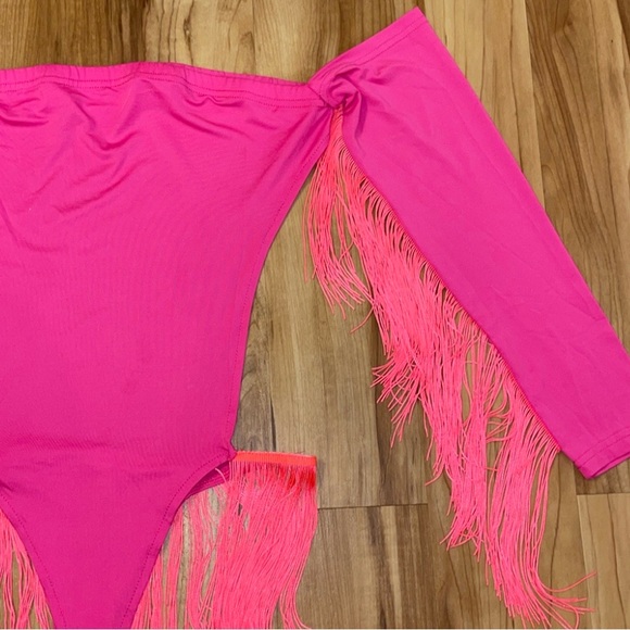 Neon off the shoulders long sleeves open back bodysuit size M - Picture 5 of 12